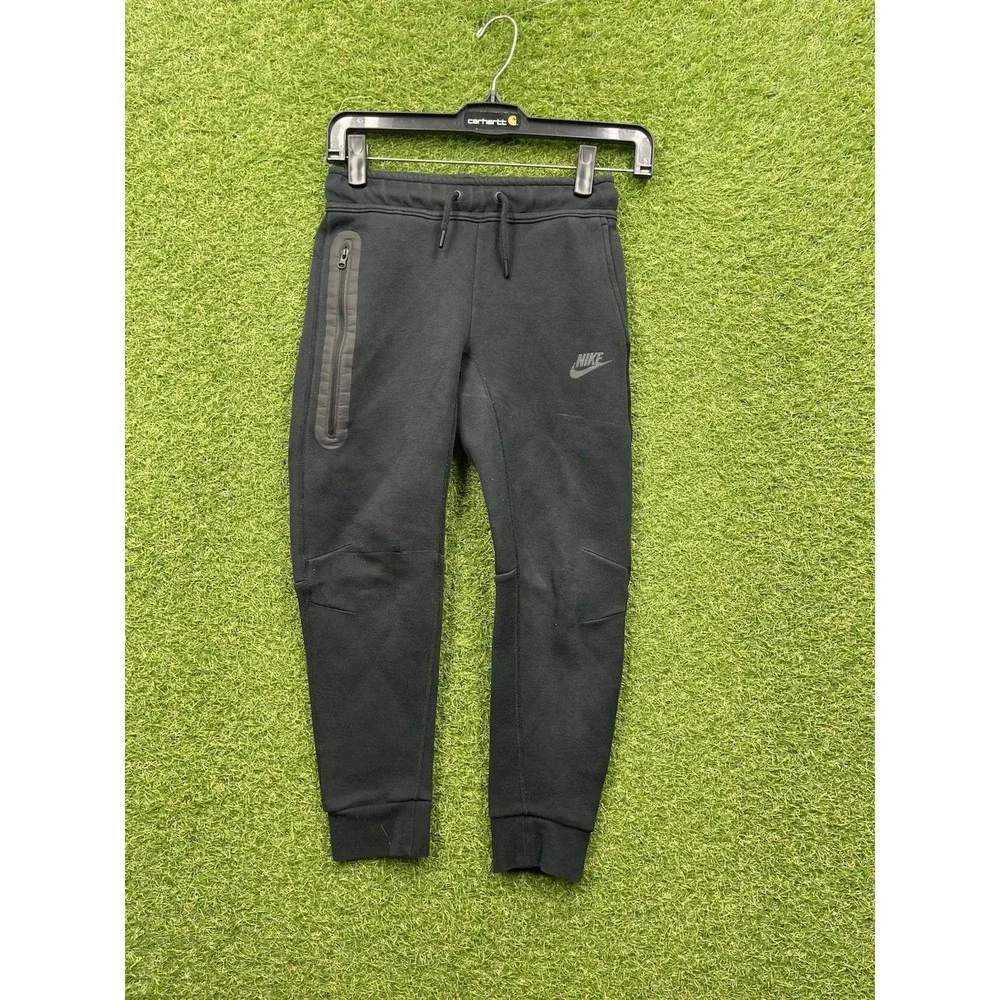 Nike Tech Fleece Joggers Youth Small Black Tapered Sweatpants Zip Pocket Kids